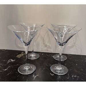 4 Vintage Hoya of Japan Handblown Abstract 'Desire' Crystal Martini Glasses 7.5"